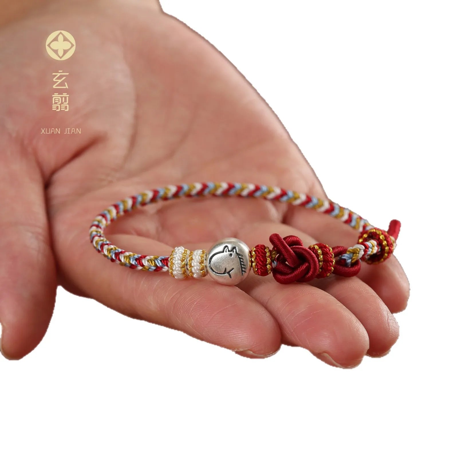 New 999 Silver 12 Zodiac Tai Sui Amulet for Horse Life Year Women's Triple Lucky Beads Hand-woven Red Rope Gift for Men Bracelet