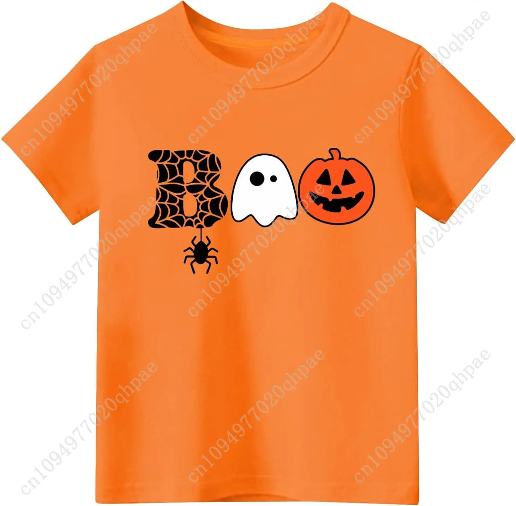 Toddler Boy Girls Halloween Shirt Pumpkin Ghost Tops Kids Outfits Short Sleeve Tshirt
