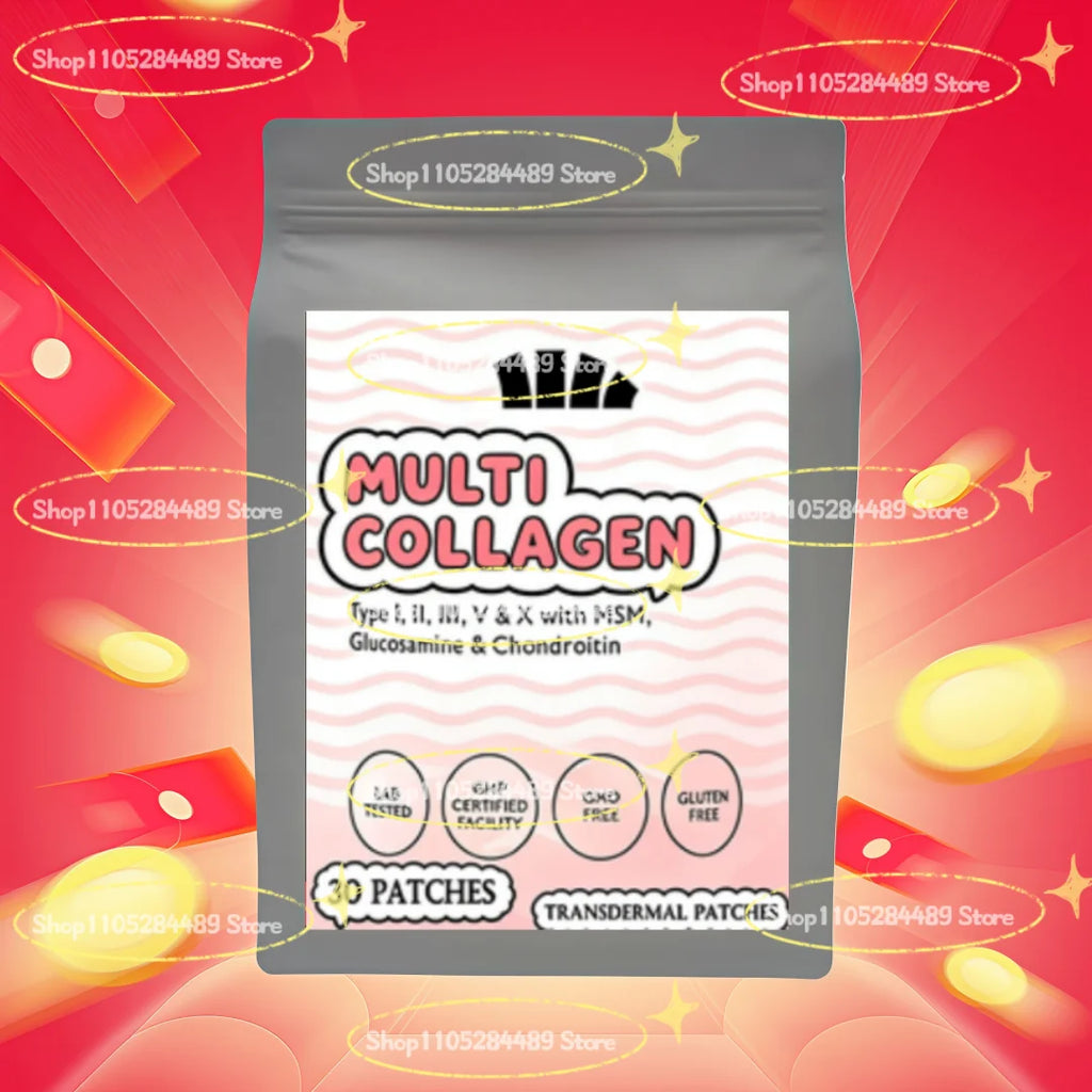 Multi-collagen Peptides Transdermal Patches Types I, Ii, Ii, V & X, Supports Healthy Skin And Nails, Gut Health 30 Patches