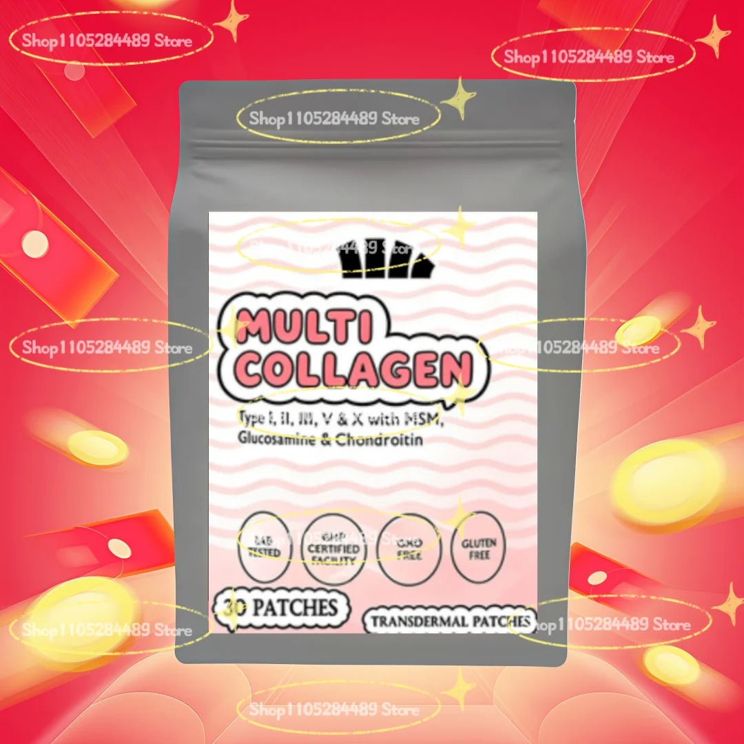 Multi-collagen Peptides Transdermal Patches Types I, Ii, Ii, V & X, Supports Healthy Skin And Nails, Gut Health 30 Patches