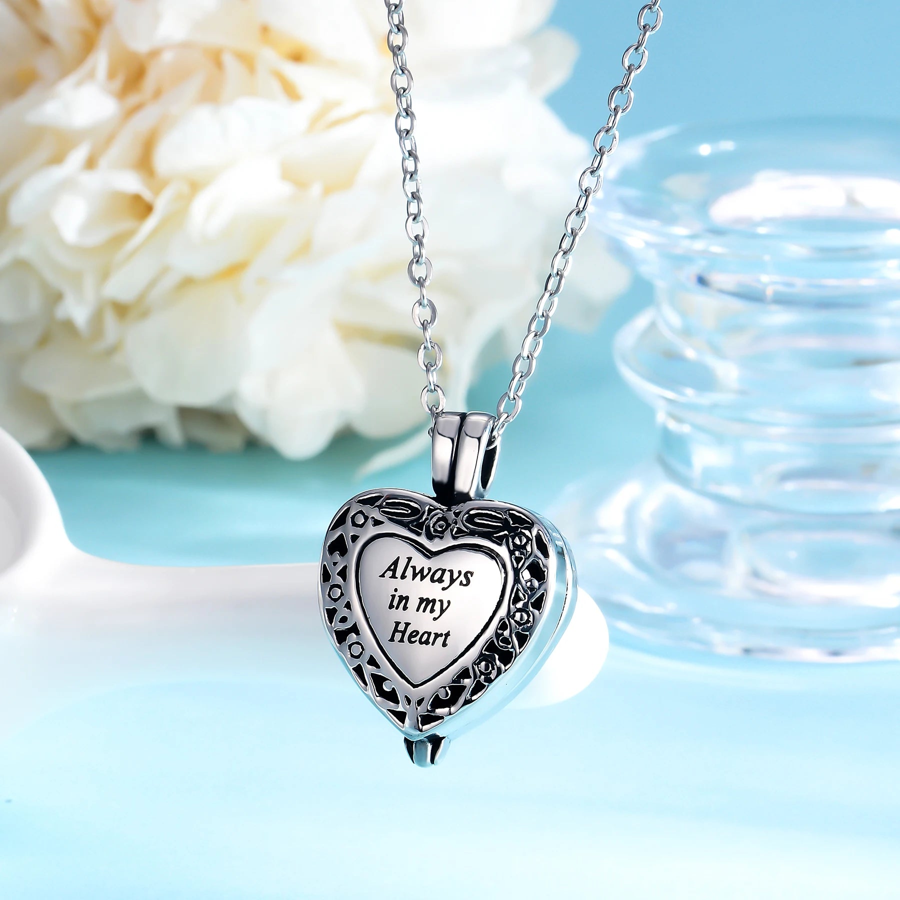 Always in My Heart Cremation Jewelry Stainless Steel Urn Necklace for Ashes Locket Memorial  Keepsake Pendant