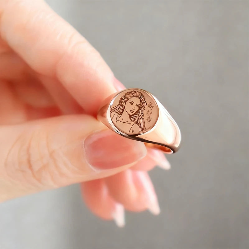Custom Engraved Picture Logo Name Heart Round Rings for Man Woman Stainless Steel Wedding Rings Personalized Photo Jewelry Gifts