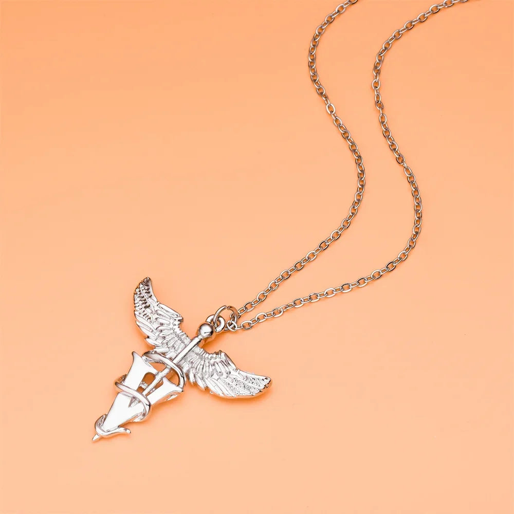 Medical Veterinary Necklace Classic Medical Staff Angel Wings Caduceus Pendant for Medical Students Jewelry Accessories