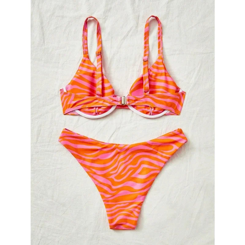 New summer vacation leopard print bikini set, summer vacation beach swimming bikini setcv