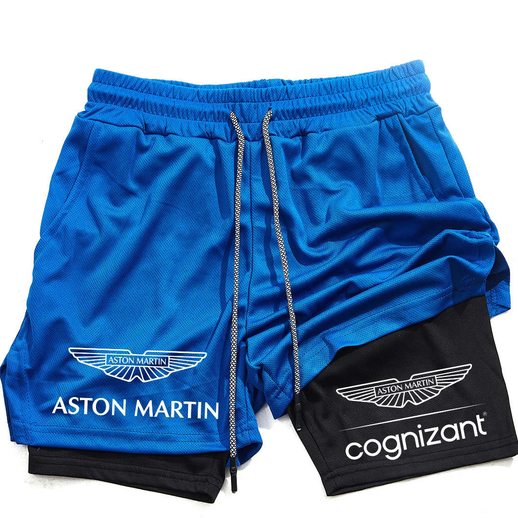 New Summer Aston Martin Men Women Double-layer Sports Shorts Fashion Printing Cool Ventilate Swim Trunks Leisure Half Pants