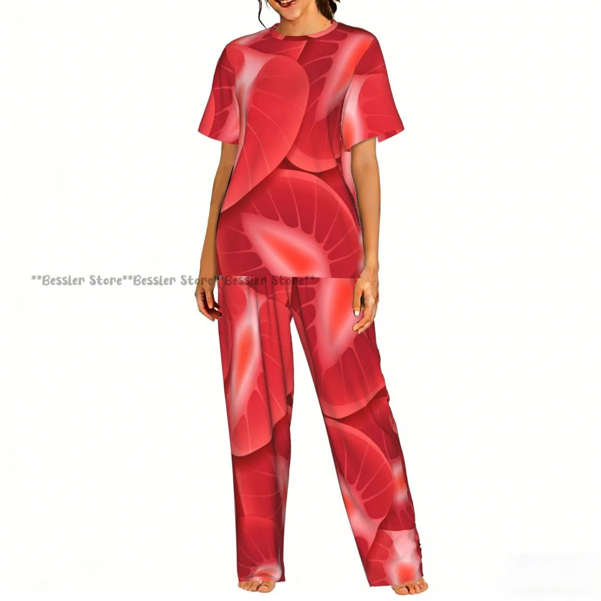 Women's Pajamas Set Strawberry Illustration Short Sleeve Sleepwear 2 Piece Homewear Loungewear