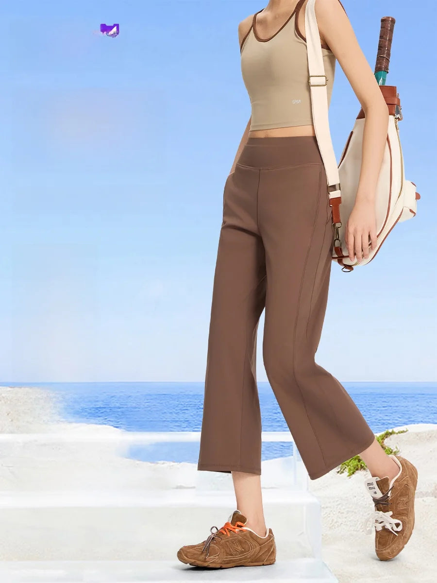 Loose High-Waist Yoga Sports Pants Women's Spring Summer Thin Wide Leg Casual Pants Eight Points Straight Tube Loose Fit