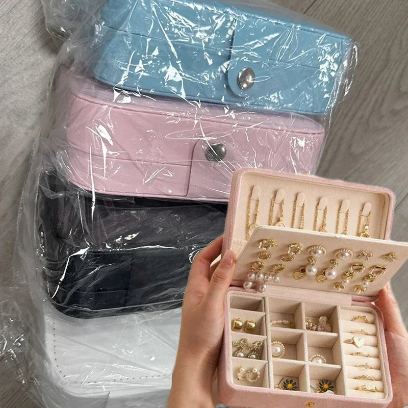 Portable Jewelry Storage Box Travel Organizer Jewelry Case Leather Storage Earrings Necklace Ring Jewelry Organizer Display Gift