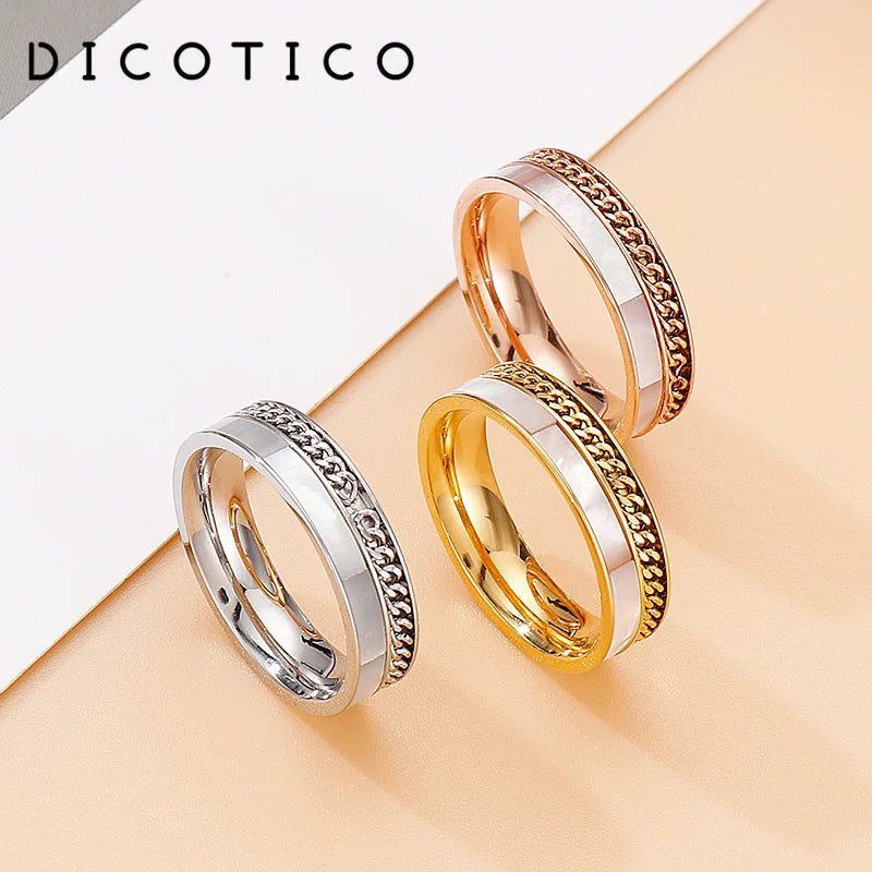 Fashion Double Layers Stainless Steel Rings For Women Tri-Colors Charm Shell Mujer Anillos Wedding Party Jewelry Gift 2025