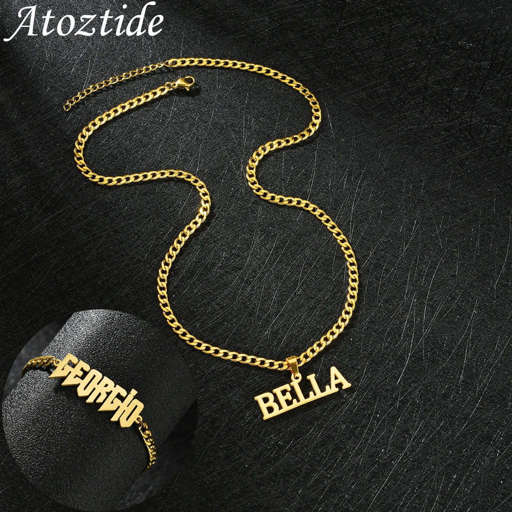 New Personalized Custom 5mm NK Thick Bracelet and Necklace Jewelry Set Pendant Stainless Steel For Men Bangle Birthday Gift