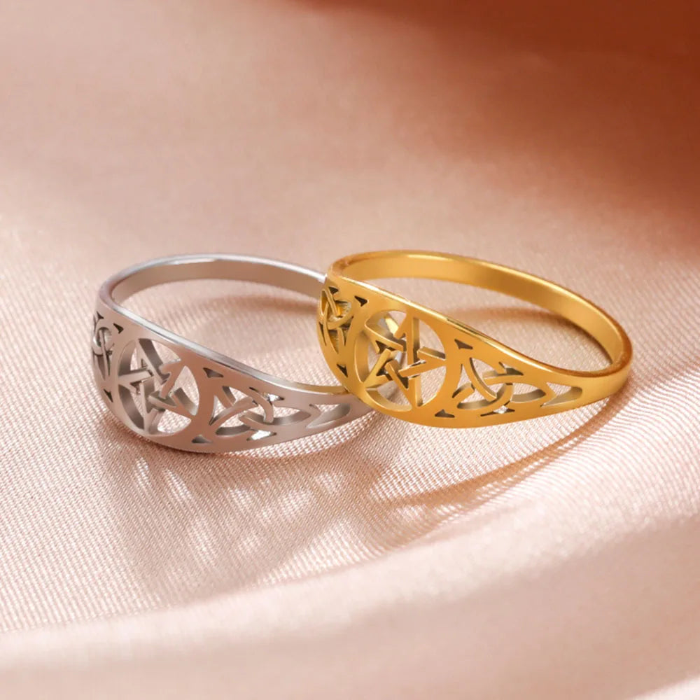 COOLTIME Witch Knot Supernatural Pentagram Ring for Women Stainless Steel Celtics Knot Star Amulet Couple Ring Jewelry Gift