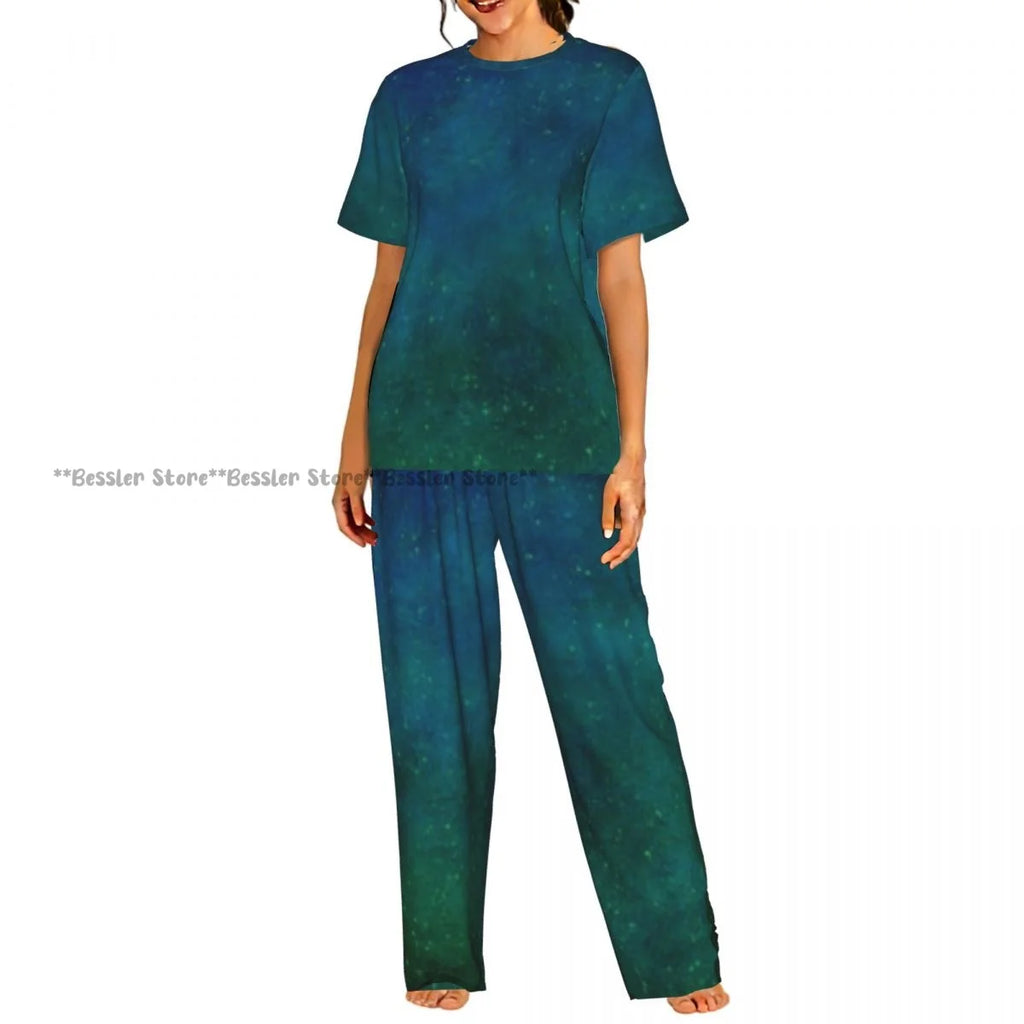 Women's Pajamas Set Space Planets Stars Comets Constellations Short Sleeve Sleepwear 2 Piece Homewear Loungewear