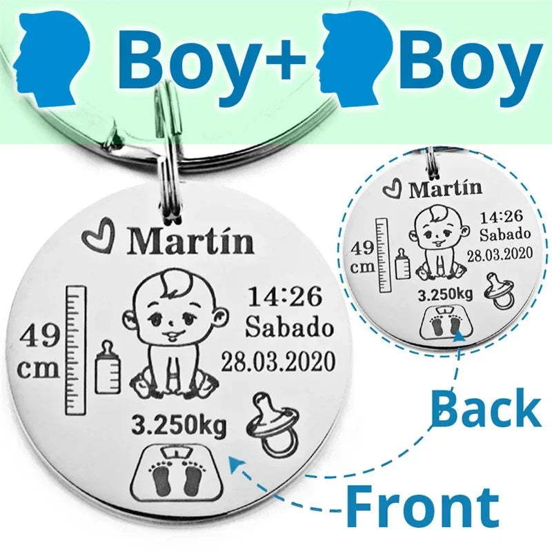 Customized Personalized Baby Keychain Boys Girls Name Birth Weight Newborn Commemorate for New Mom Dad Gift Keyring P026_C
