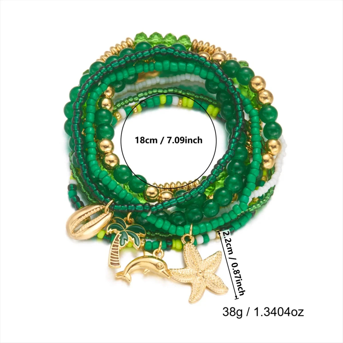 Multilayer Starfish Dolphin Shell Coconut Tree Bracelets For Women Men Imitation Pearl Flower Fish Tail Stackable Bangle Jewelry