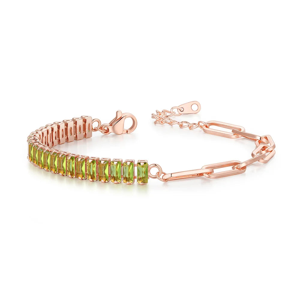 Dainty Fake Paperclip Tennis Bracelet for Women Adjustable Shiny Colorful Crystal Short Chain on Hand Party Sexy Jewelry KCH079