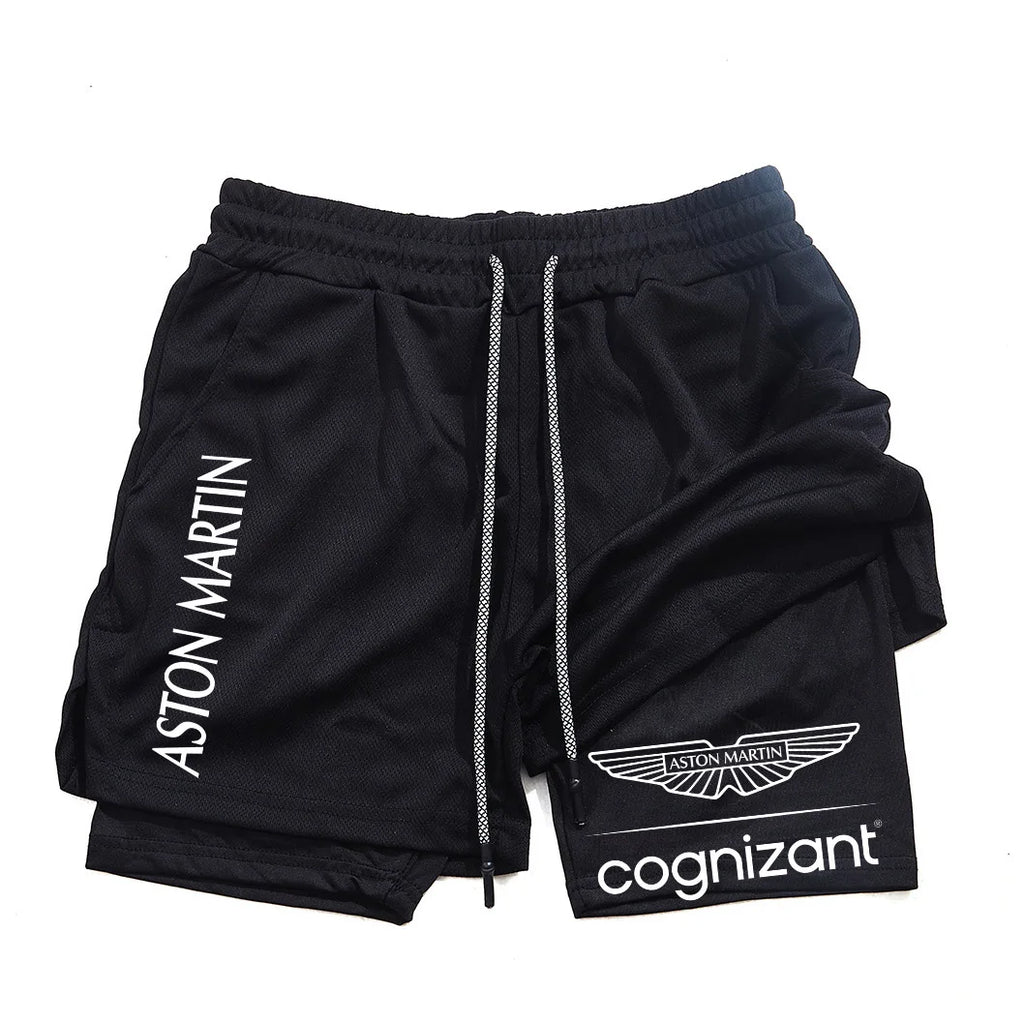 New Summer Aston Martin Men Women Double-layer Sports Shorts Fashion Printing Cool Ventilate Swim Trunks Leisure Half Pants