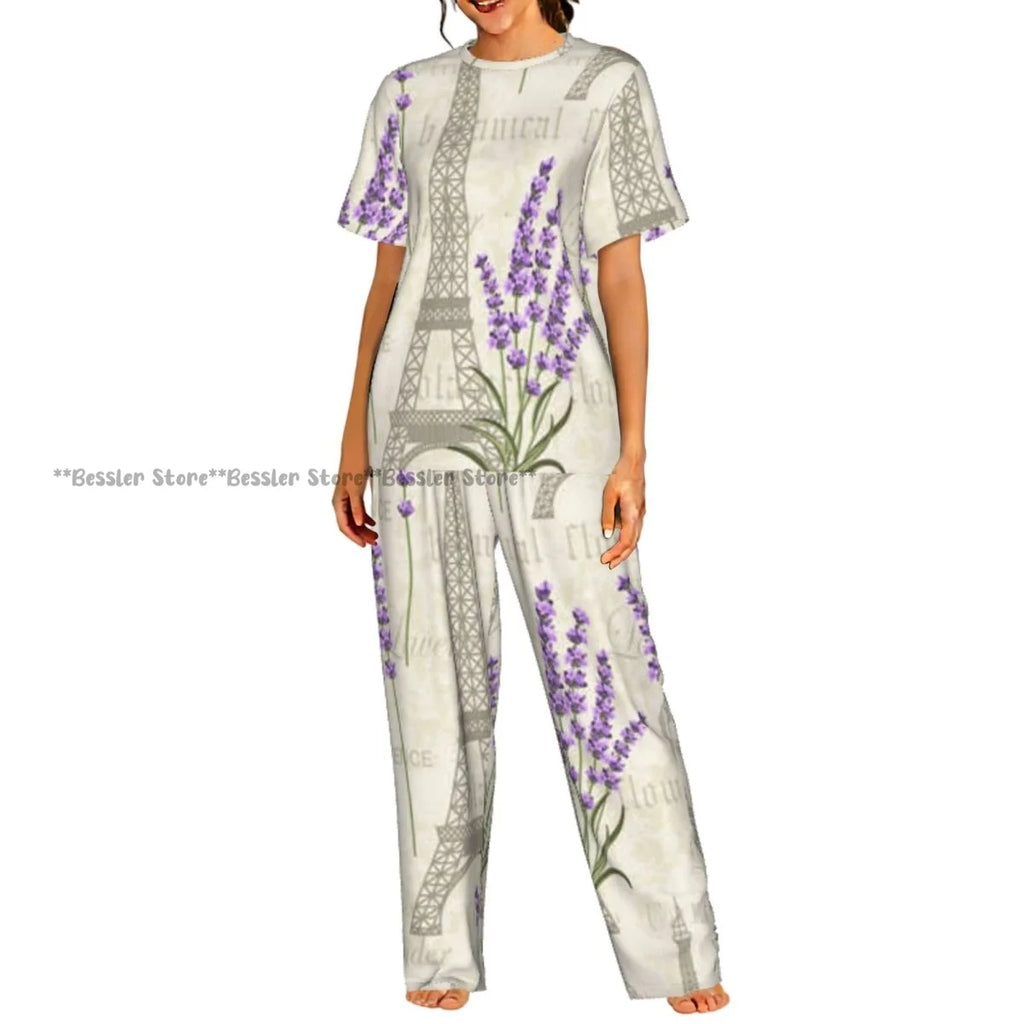Women's Floral Flowers And Leaves short sleeve trousers casual pajamas set