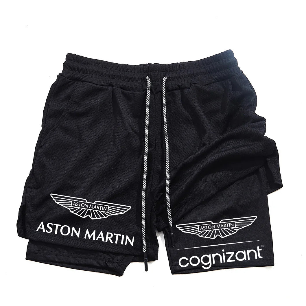 New Summer Aston Martin Men Women Double-layer Sports Shorts Fashion Printing Cool Ventilate Swim Trunks Leisure Half Pants
