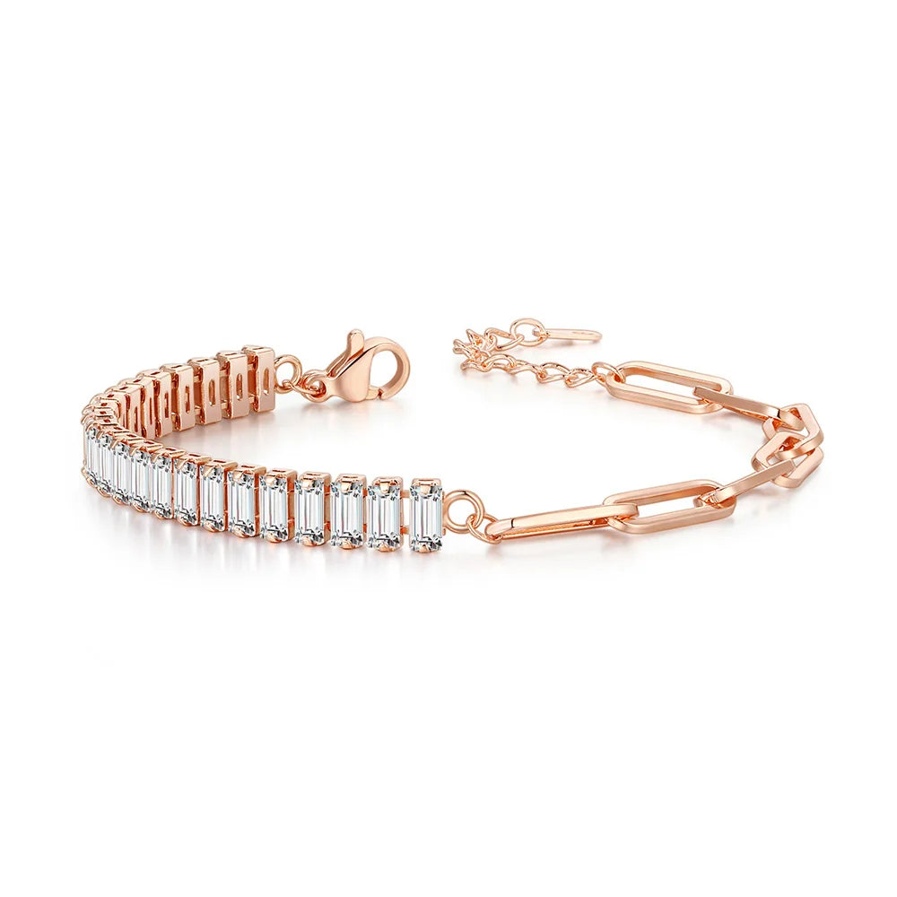 Dainty Fake Paperclip Tennis Bracelet for Women Adjustable Shiny Colorful Crystal Short Chain on Hand Party Sexy Jewelry KCH079