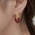 Retro Romantic Wine Red Heart Pendant Earrings for Women Wedding Party Girls Fashion Jewelry Christmas Gift Accessories