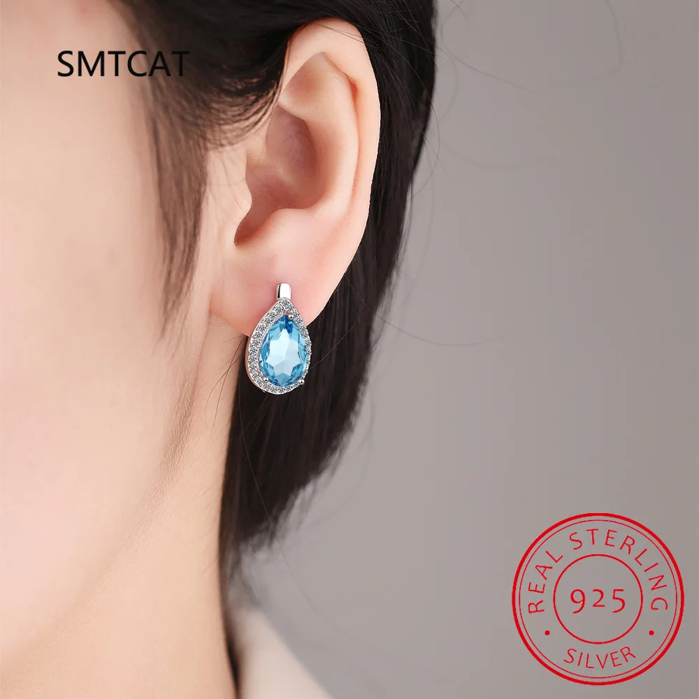 Pear Shape Total 5.35ct Nano Emerald Created Ruby Hoop Earrings 925 Sterling Silver for Women Daily Wedding Party Jewelry