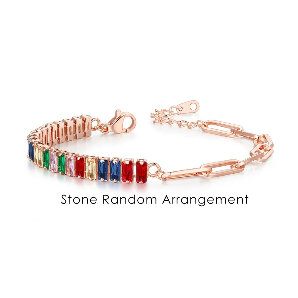 Dainty Fake Paperclip Tennis Bracelet for Women Adjustable Shiny Colorful Crystal Short Chain on Hand Party Sexy Jewelry KCH079