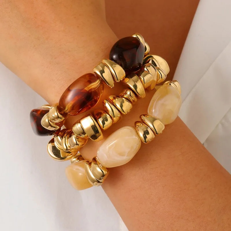 Vintage Heart Charm Bracelet for Women, Irregular Beaded Chain, CCB Style Statement Jewelry