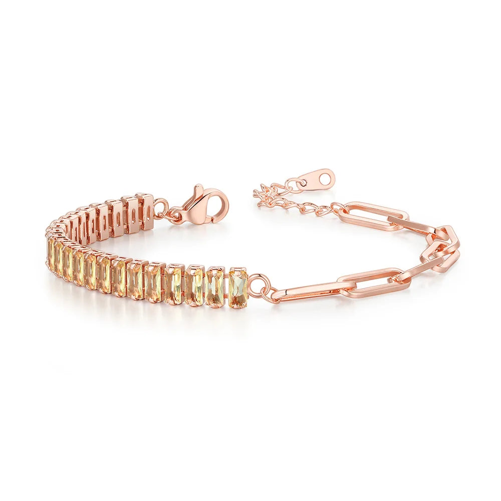 Dainty Fake Paperclip Tennis Bracelet for Women Adjustable Shiny Colorful Crystal Short Chain on Hand Party Sexy Jewelry KCH079