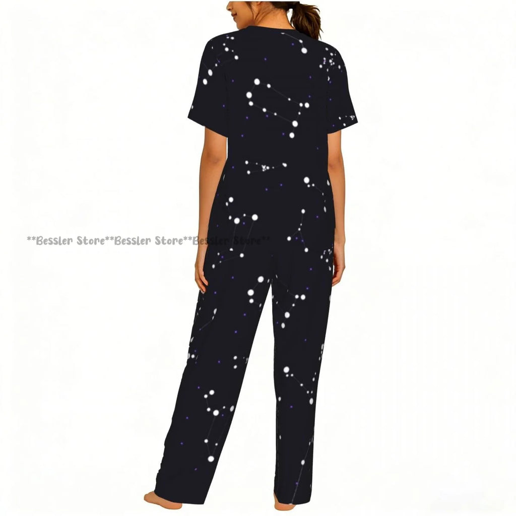 Women's Zodiac Stars On Cosmic Sky short sleeve trousers casual pajamas set