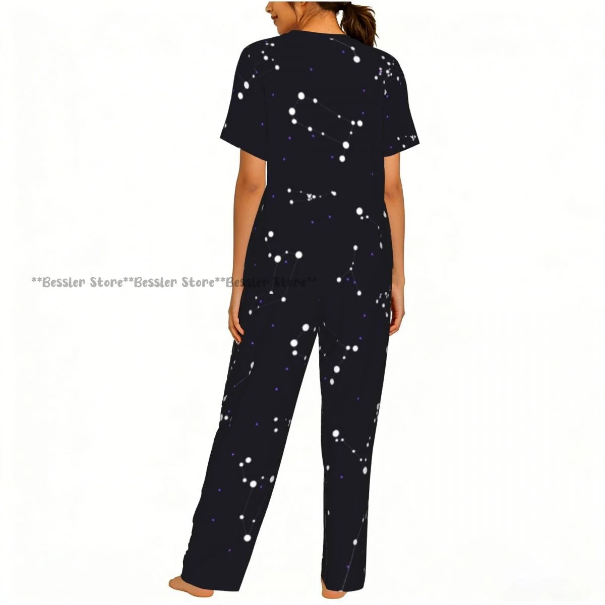 Women's Zodiac Stars On Cosmic Sky short sleeve trousers casual pajamas set