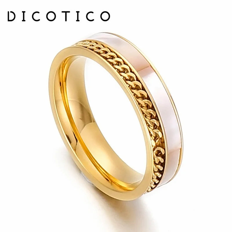 Fashion Double Layers Stainless Steel Rings For Women Tri-Colors Charm Shell Mujer Anillos Wedding Party Jewelry Gift 2025