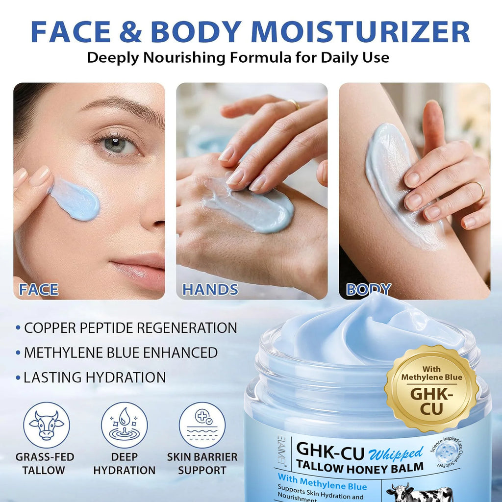 Copper Peptides Beef Tallow for Skin,GHK-Cu Peptide Tallow and Honey Balm for Face Body Moisturizer Cream Safe for Dry Sensitive