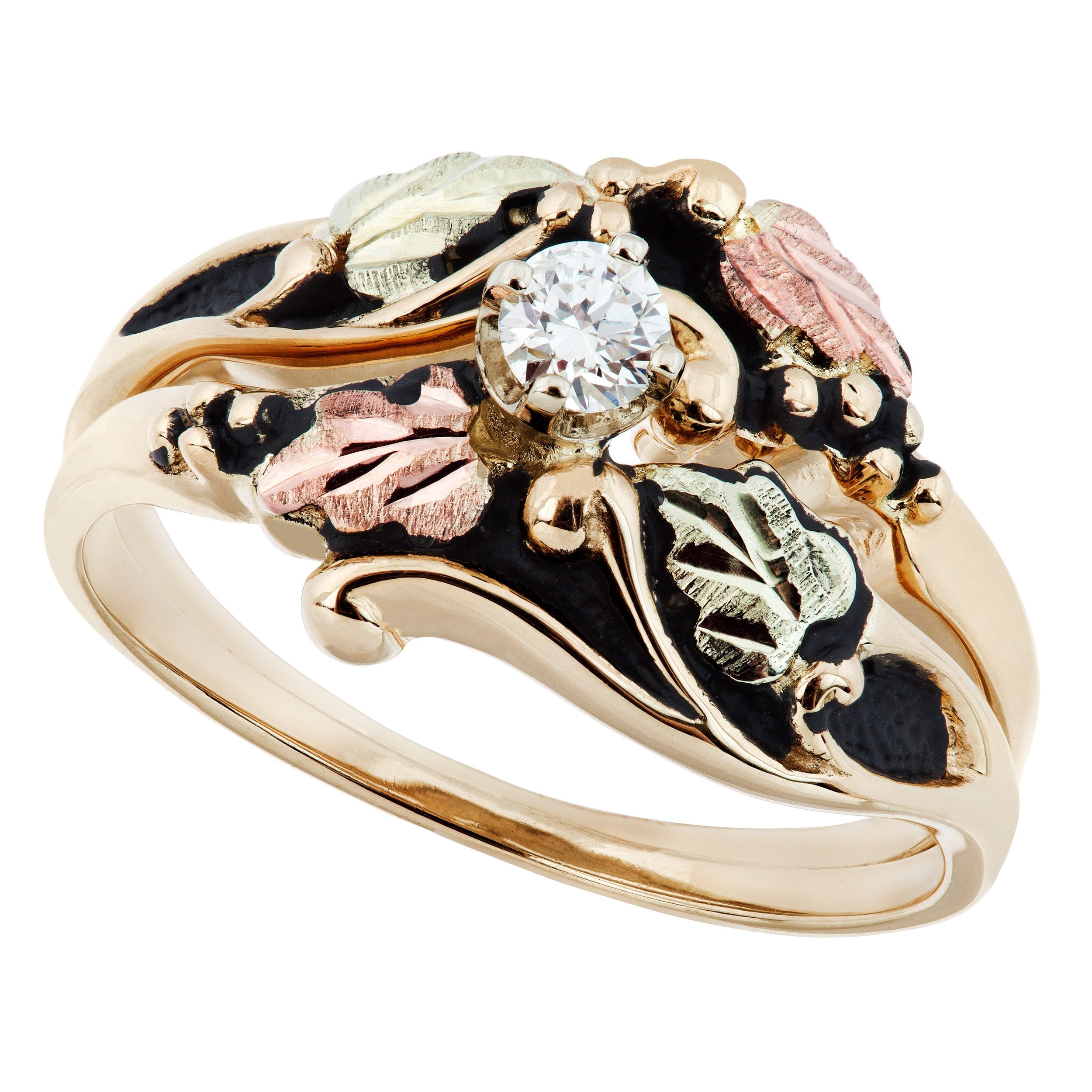 Antiqued Diamond - Black Hills Gold Engagement & Wedding Ring Set