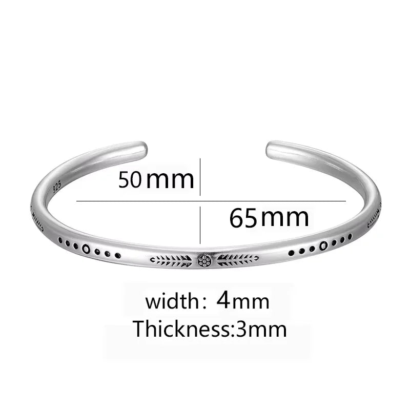 3 PCS/Set Pure Natural Stone White Cat Eye Bracelet Tibetan Buddhism 925 Silver Plated C-Bangle Unisex Prints Party Jewelry Gift
