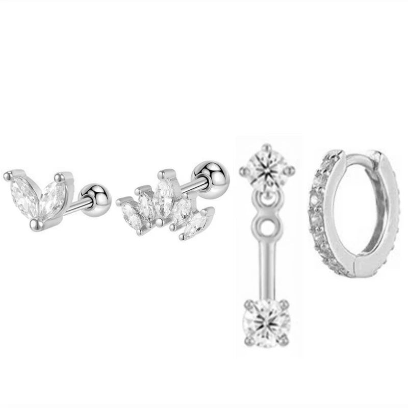 4PCS Stainless Steel Circle Huggie Hoop Earrings Set for Women Gold Color Unique Zircon Flower Stud Earring Piercing Jewelry