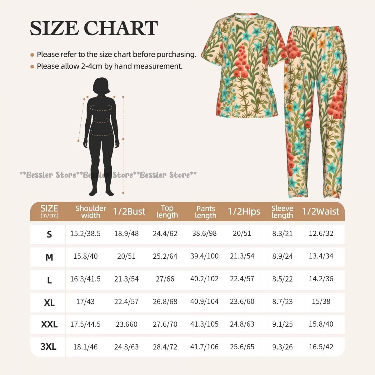 Women's Floral Flowers And Leaves short sleeve trousers casual pajamas set