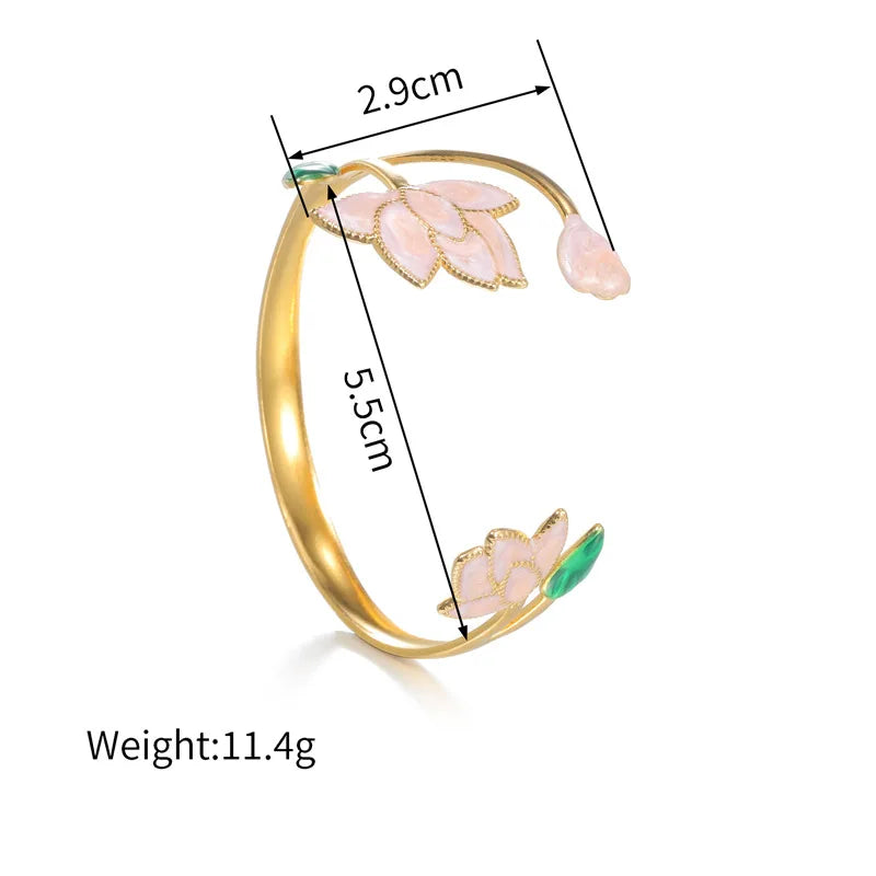 DIEYURO 316L Stainles Steel Pink Dripping Oil Lotus Opening Bracelet Lady New Trend Classic Waterproof Wrist Chain Jewelry Party