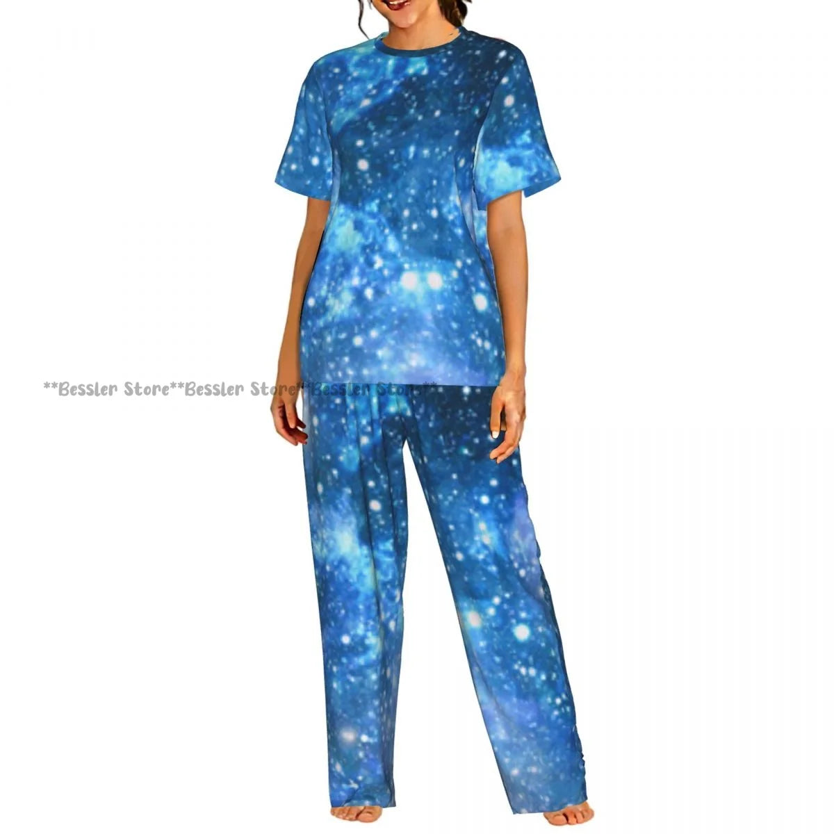 Women's Zodiac Stars On Cosmic Sky short sleeve trousers casual pajamas set