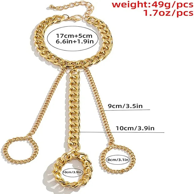 Layered Cuban Link Finger Chain Tassel Bohemian Punk Vintage Statement Knuckle Bracelet