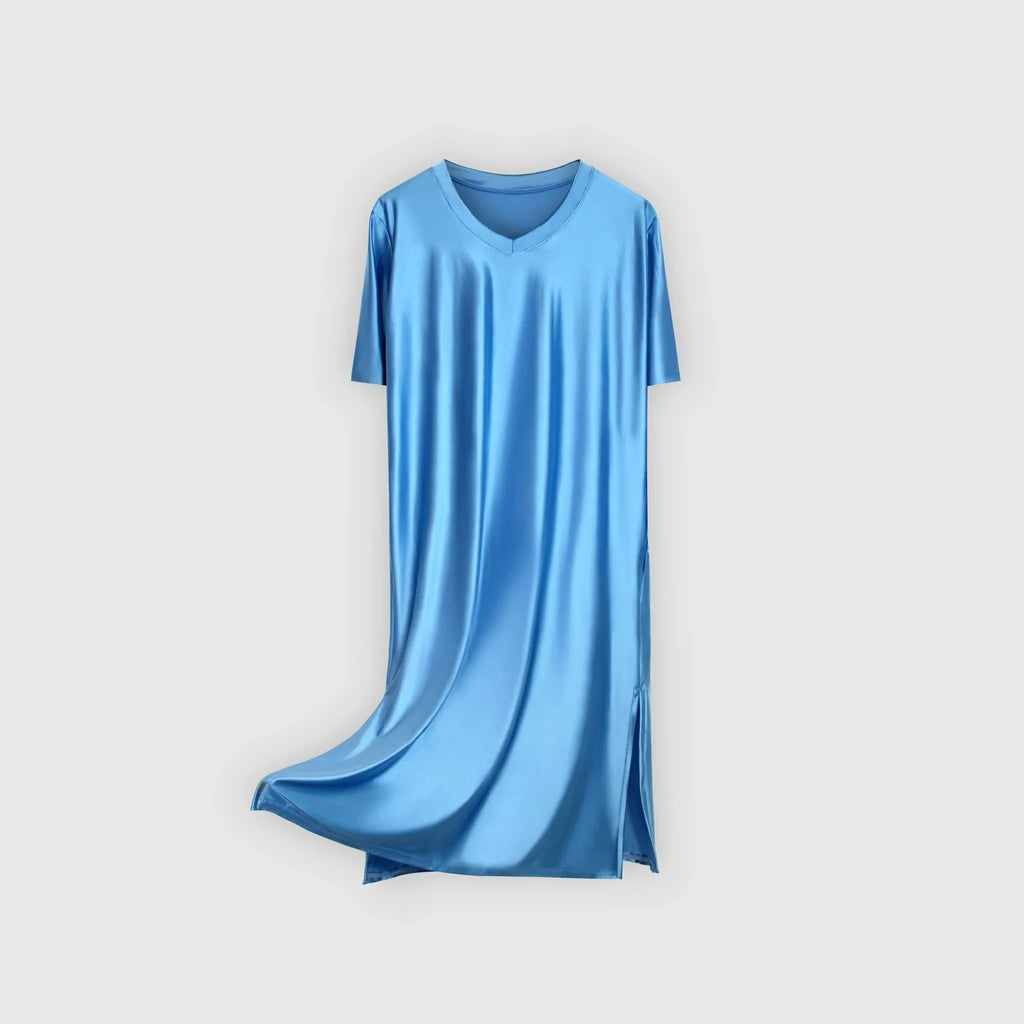 Women's Glossy Soft Silky Long Dress High Stretch V-neck Long Sleeve Loose Casual Nightgown Comfortable plus Size Home Wear