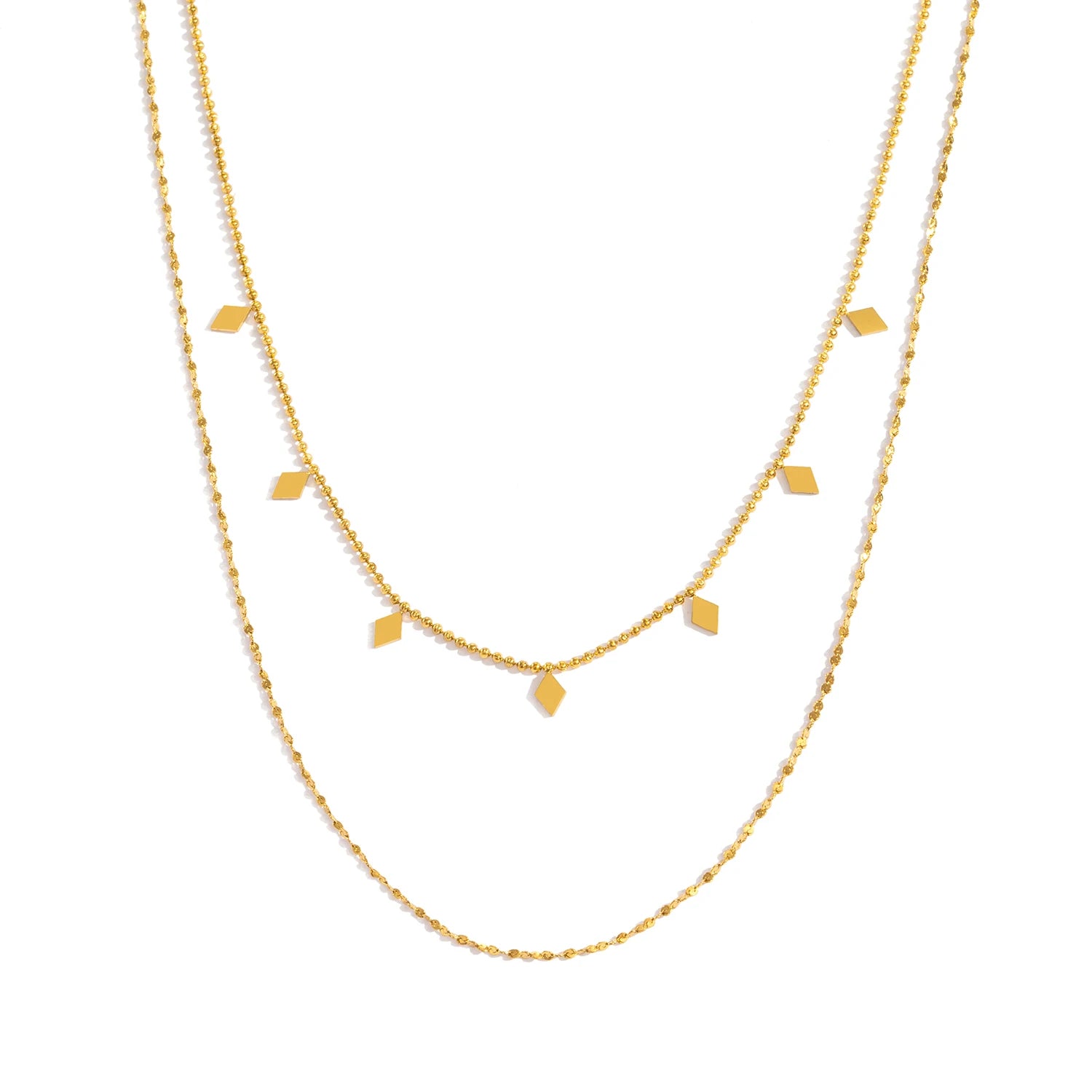Double Layer Necklace for Women - 18K Gold Plated Stainless steel Chains, Lightweight Tangle-Free Everyday & Party Jewelry Gift