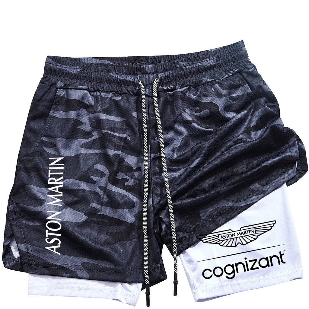 New Summer Aston Martin Men Women Double-layer Sports Shorts Fashion Printing Cool Ventilate Swim Trunks Leisure Half Pants