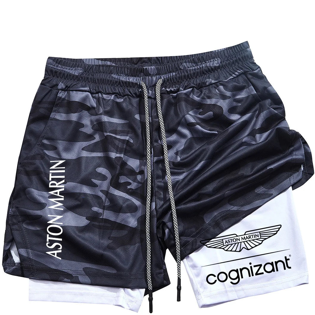 New Summer Aston Martin Men Women Double-layer Sports Shorts Fashion Printing Cool Ventilate Swim Trunks Leisure Half Pants