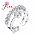 Shiny 925 Sterling Silver Six Claws Double Layer Cubic Zircon Open Adjustable Rings For Women Wedding Party Fashion Jewelry Gift