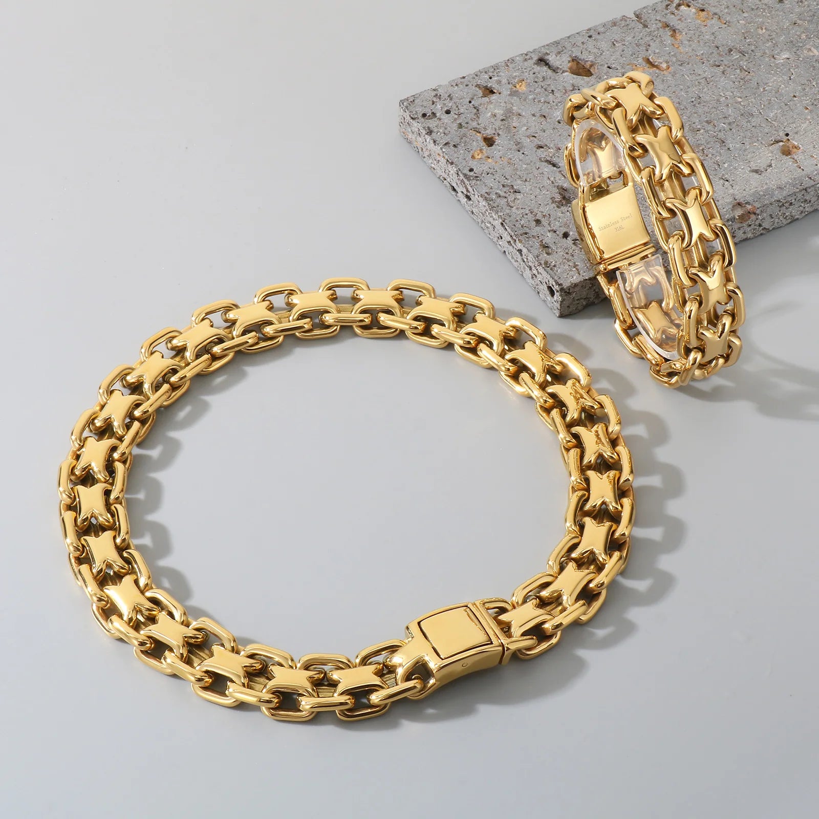 20mm Vintage Cast Handmade Chain Bracelet & Necklace For Men - Stainless Steel 316L - KS216369-KJX
