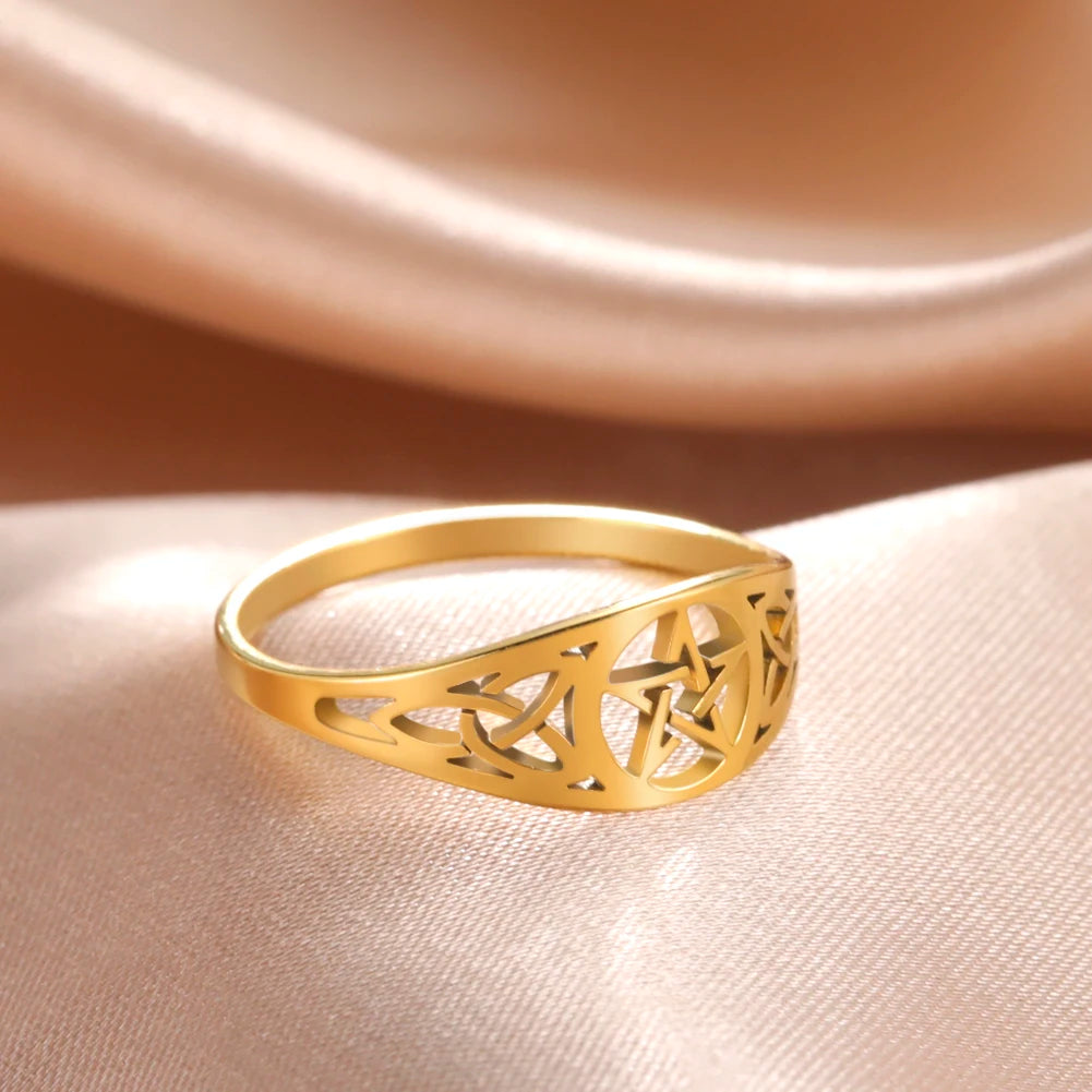 COOLTIME Witch Knot Supernatural Pentagram Ring for Women Stainless Steel Celtics Knot Star Amulet Couple Ring Jewelry Gift