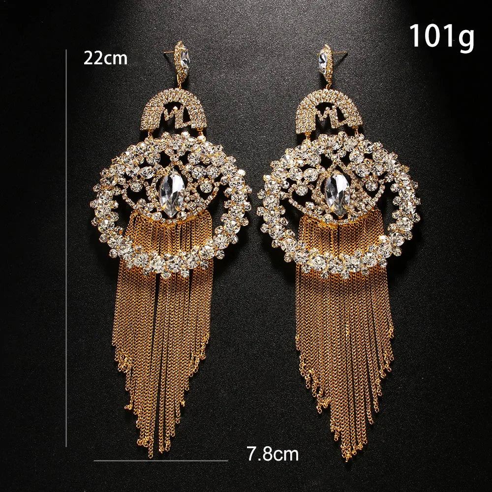 Stonefans Exaggerated AB Color Tassel Earrings 2024 Charm Accessories Stunning Piercing Fashion Fringes Earring Decorated Dance