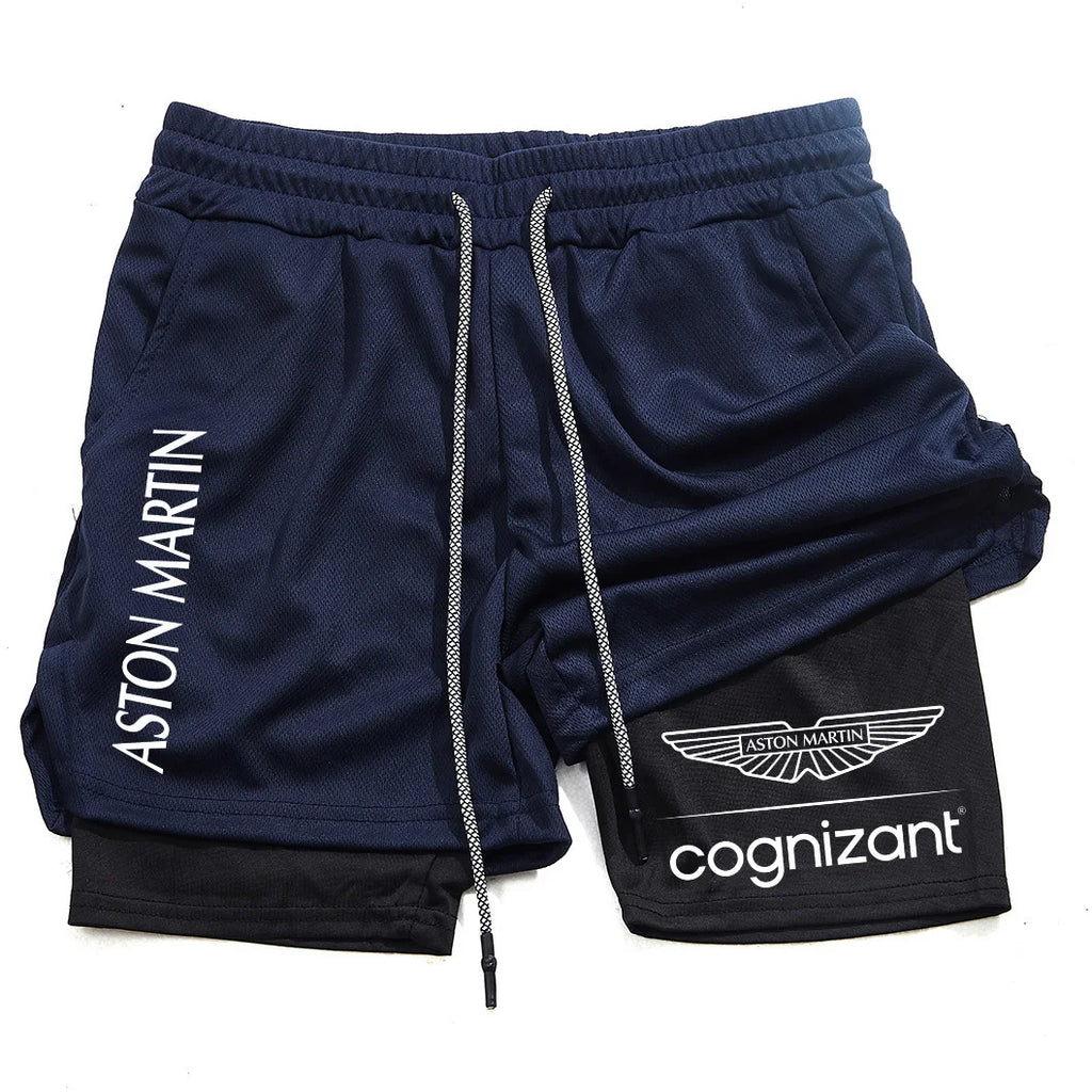 New Summer Aston Martin Men Women Double-layer Sports Shorts Fashion Printing Cool Ventilate Swim Trunks Leisure Half Pants