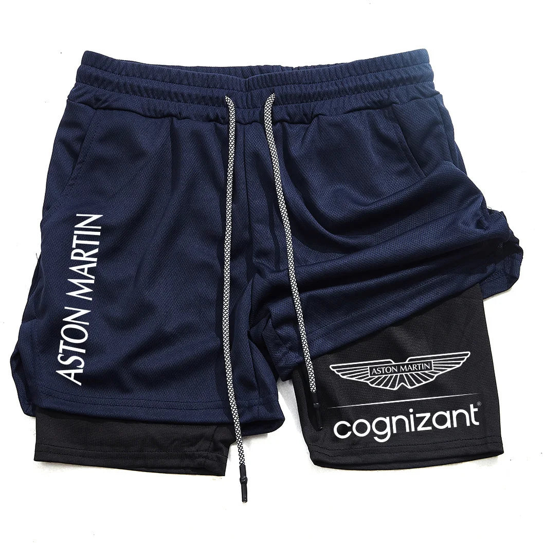 New Summer Aston Martin Men Women Double-layer Sports Shorts Fashion Printing Cool Ventilate Swim Trunks Leisure Half Pants