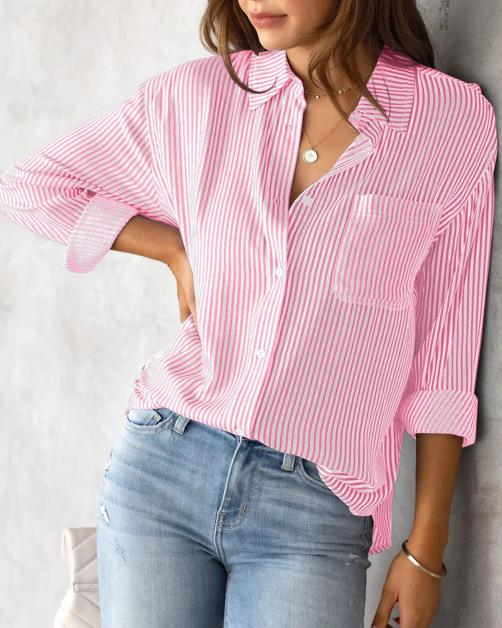 2025 New Striped Oversized Cotton Top, Elegant Lapel Long Sleeve Loose Casual Blouse for Women